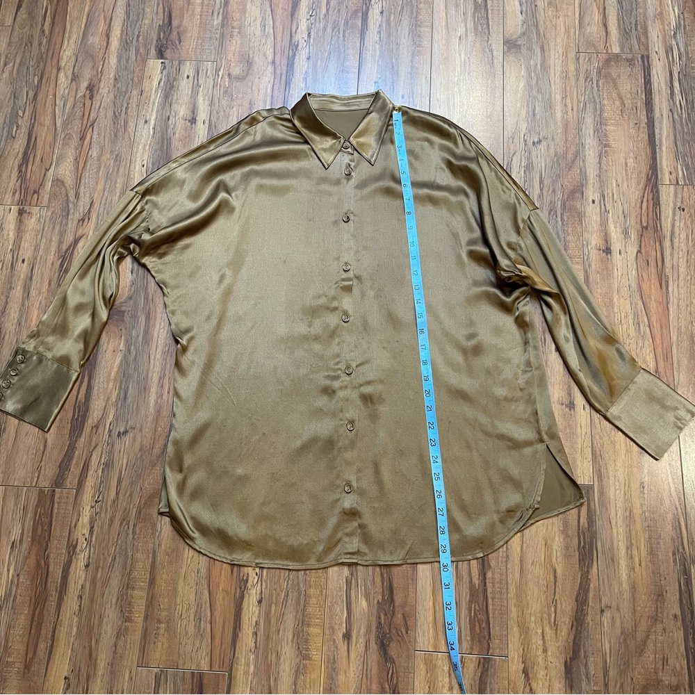 DISSH Simone Pearl Satin Shirt in Golden Olive Chartreuse Size 6 - Picture 6 of 16
